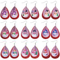 PU Leather Drop Earring with Sequins & Iron Teardrop printing Christmas Design & fashion jewelry & for woman Sold By Pair