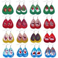 PU Leather Drop Earring with Sequins & Iron Teardrop printing Christmas Design & fashion jewelry & for woman Sold By Pair