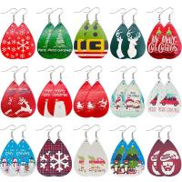 PU Leather Drop Earring with Iron Teardrop printing Christmas Design & fashion jewelry & for woman & luminated Sold By Pair