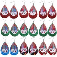 PU Leather Drop Earring with Iron Teardrop printing Christmas Design & fashion jewelry & for woman Sold By Pair