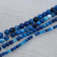 Natürliche Streifen Achat Perlen, rund, DIY & verschiedene Größen vorhanden, blau, verkauft per ca. 38-40 cm Strang