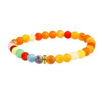Agate Jewelry Bracelet, Effloresce Agate, with Tibetan Style, Round, gold color plated, fashion jewelry & elastic & Unisex, more colors for choice, 6mm, Length:Approx 20 cm, Sold By PC