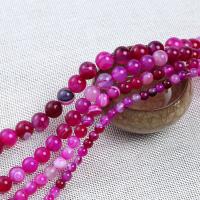 Natürliche Streifen Achat Perlen, rund, DIY & verschiedene Größen vorhanden, rosakarmin, verkauft per ca. 38-40 cm Strang