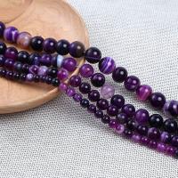 Natürliche Streifen Achat Perlen, rund, DIY & verschiedene Größen vorhanden, violett, verkauft per ca. 38-40 cm Strang
