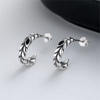 925 Sterling Silver Stud Earrings, Feather, Antique finish, fashion jewelry & for woman, nickel, lead & cadmium free, 8mm, Sold By Pair