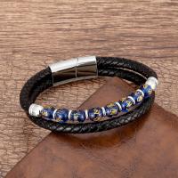 PU Leather Cord Bracelets 316 Stainless Steel with leather cord & Glass handmade fashion jewelry & Unisex nickel lead & cadmium free Length Approx 21 cm Sold By PC