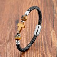 PU Leather Cord Bracelets, 316 Stainless Steel, with leather cord & Glass, handmade, fashion jewelry & Unisex, more colors for choice, nickel, lead & cadmium free, Length:Approx 21 cm, Sold By PC