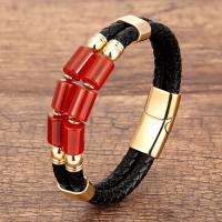 PU Leather Cord Bracelets 316 Stainless Steel with leather cord & Glass handmade fashion jewelry & Unisex nickel lead & cadmium free Length Approx 21 cm Sold By PC