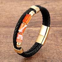 PU Leather Cord Bracelets, 316 Stainless Steel, with leather cord & Glass, handmade, Double Layer & fashion jewelry & Unisex, more colors for choice, nickel, lead & cadmium free, Length:Approx 21 cm, Sold By PC