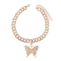 Zinc Alloy Jewelry Necklace with 10cm extender chain Butterfly plated for woman & with rhinestone nickel lead & cadmium free Length 35 cm Sold By PC