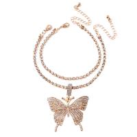 Brass Anklet, with 5cm extender chain, Butterfly, plated, 2 pieces & fashion jewelry & for woman & with rhinestone, more colors for choice, nickel, lead & cadmium free, 48x55mm, Length:20 cm, Sold By Set