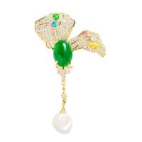 Plastic Pearl Brooch Brass with Chalcedony & Plastic Pearl gold color plated fashion jewelry & micro pave cubic zirconia & for woman nickel lead & cadmium free Sold By PC
