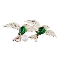 Plastic Pearl Brooch, Brass, with Plastic Pearl, Bird, gold color plated, fashion jewelry & micro pave cubic zirconia & for woman, green, nickel, lead & cadmium free, 62x27mm, Sold By PC