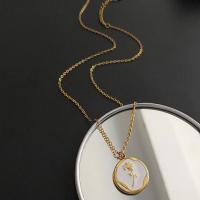 Collier d'acier titane, avec 5CM chaînes de rallonge, Placage de couleur d'or, bijoux de mode & pour femme & émail, blanc, 18.10x17.90mm, Longueur:41 cm, Vendu par PC