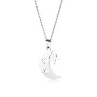 Stainless Steel Jewelry Necklace, 304 Stainless Steel, with 5CM extender chain, Moon and Star, polished, fashion jewelry & for woman & hollow, Length:Approx 45 cm, Sold By PC