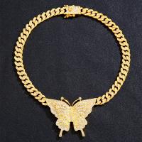 Collier de bijoux en alliage de zinc, papillon, Placage de couleur d'or, bijoux de mode & unisexe & avec strass, plus de couleurs à choisir, 54x66mm, Longueur:Environ 18 pouce, Vendu par PC