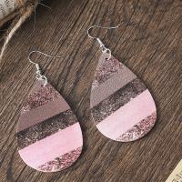 Earring Jewelry PU Leather Teardrop printing fashion jewelry & for woman pink nickel lead & cadmium free Sold By Pair