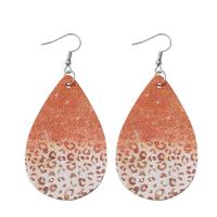 Earring Jewelry PU Leather Teardrop printing fashion jewelry & for woman orange nickel lead & cadmium free Sold By Pair
