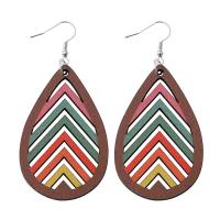 Tibetan Style Stud Earring, Wood, Teardrop, printing, fashion jewelry & different designs for choice & for woman, nickel, lead & cadmium free, 35x75mm, Sold By Pair