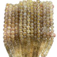 Quartz naturel bijoux perles, quartz rutile, Rond, poli, DIY & normes différentes pour le choix, jaune d'or, Vendu par Environ 14.56 pouce brin