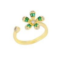 Cubic Zirconia Micro Pave Brass Ring Flower real gold plated micro pave cubic zirconia & for woman Inner Approx 23.00mm Sold By PC