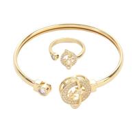 Set de Joyería de Latón, brazalete del pun & anillo de dedo, metal, chapado en oro real, micro arcilla de zirconia cúbica & para mujer, dorado, 6.0CMuff0c1.8CM, Vendido por UD