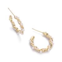 Messing oorbelknoppen, met Plastic Pearl, echt goud verguld, voor vrouw, goud, 23x3mm, Verkocht door pair