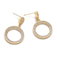 Cubic Zirconia Micro Pave Brass Earring 18K gold plated micro pave cubic zirconia & for woman gold Sold By Pair