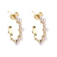 Brass Stud Earring with Plastic Pearl 18K gold plated for woman gold Sold By Pair