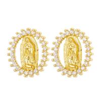 Cubic Zirconia Micro Pave Brass Earring Virgin Mary 18K gold plated micro pave cubic zirconia & for woman gold Sold By Pair