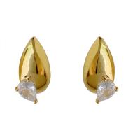Messing Ohrring Clip, 18K vergoldet, Modeschmuck & Micro pave Zirkonia & für Frau, goldfarben, frei von Nickel, Blei & Kadmium, 19x10mm, verkauft von Paar