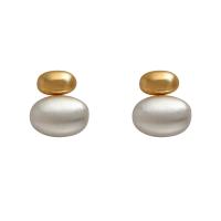 Brass Stud Earring with Plastic Pearl fashion jewelry & for woman golden nickel lead & cadmium free Sold By Pair