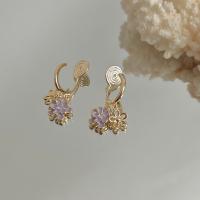 Brass Earring Clip, fashion jewelry & for woman & enamel, purple, 24x13mm, Sold By Pair