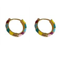 Brass Huggie Hoop Earring, gold color plated, fashion jewelry & for woman & enamel, multi-colored, nickel, lead & cadmium free, 14x15mm, Sold By Pair