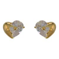Brass Stud Earring Heart 18K gold plated fashion jewelry & micro pave cubic zirconia & for woman nickel lead & cadmium free Sold By Pair