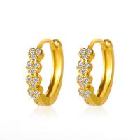 Brass Huggie Hoop Earring Round plated fashion jewelry & for woman & with rhinestone 13mm Sold By Pair
