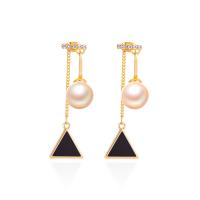 Zinc Alloy Split Earring with Plastic Pearl plated fashion jewelry & for woman & with rhinestone two different colored Sold By Pair