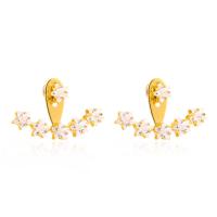 Brass Split Earring KC gold color plated fashion jewelry & for woman & with cubic zirconia golden Sold By Pair
