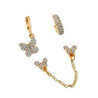 alliage de zinc Boucles d'oreilles, Placage de couleur d'or, trois pièces & bijoux de mode & pour femme & avec strass, doré, Vendu par fixé