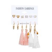 Tibetan Style Earring Set, with Polyester Yarns & Plastic Pearl, gold color plated, 6 pieces & fashion jewelry & for woman & with cubic zirconia, multi-colored, Sold By Set