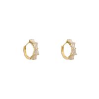 Brass Huggie Hoop Earring, real gold plated, fashion jewelry & for woman & with cubic zirconia, golden, 15x4mm, Sold By Pair