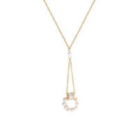 Collar de Acero Titanio, Partículas de acero, con Perlas plásticas, con 5.2cm extender cadena, chapado en oro real, Joyería & para mujer & con circonia cúbica, dorado, 52x17mm, longitud:41.1 cm, Vendido por UD