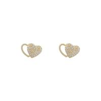 Brass Stud Earring, Heart, real gold plated, fashion jewelry & micro pave cubic zirconia & for woman, golden, 13x10mm, Sold By Pair