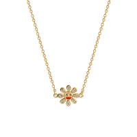 Brass Necklace, with 6.2cm extender chain, Flower, real gold plated, fashion jewelry & micro pave cubic zirconia & for woman, two different colored, 12mm, Length:39 cm, Sold By PC