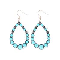 Tibetan Style Drop Earrings, with turquoise, silver color plated, fashion jewelry & for woman & blacken, two different colored, 45x26mm, Sold By Pair