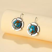 Boucles d'oreilles en alliage de zinc, avec turquoise, Placage de couleur argentée, bijoux de mode & pour femme, deux couleurs différentes, 35x15mm, Vendu par paire