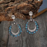 Tibetan Style Drop Earrings, with turquoise, silver color plated, fashion jewelry & for woman, two different colored, 25x40mm, Sold By Pair