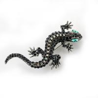 Tibetan Style Brooches, Gecko, silver color plated, fashion jewelry & for woman & with rhinestone, two different colored, 63x29mm, Sold By PC