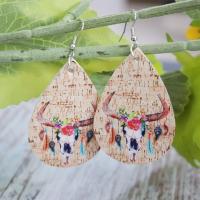 Tibetan Style Drop Earrings, PU Leather, printing, fashion jewelry & for woman, multi-colored, 38x76mm, Sold By Pair