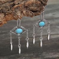 Tibetan Style Drop Earrings, with turquoise, Evil Eye, silver color plated, fashion jewelry & for woman, two different colored, 60x35mm, Sold By Pair